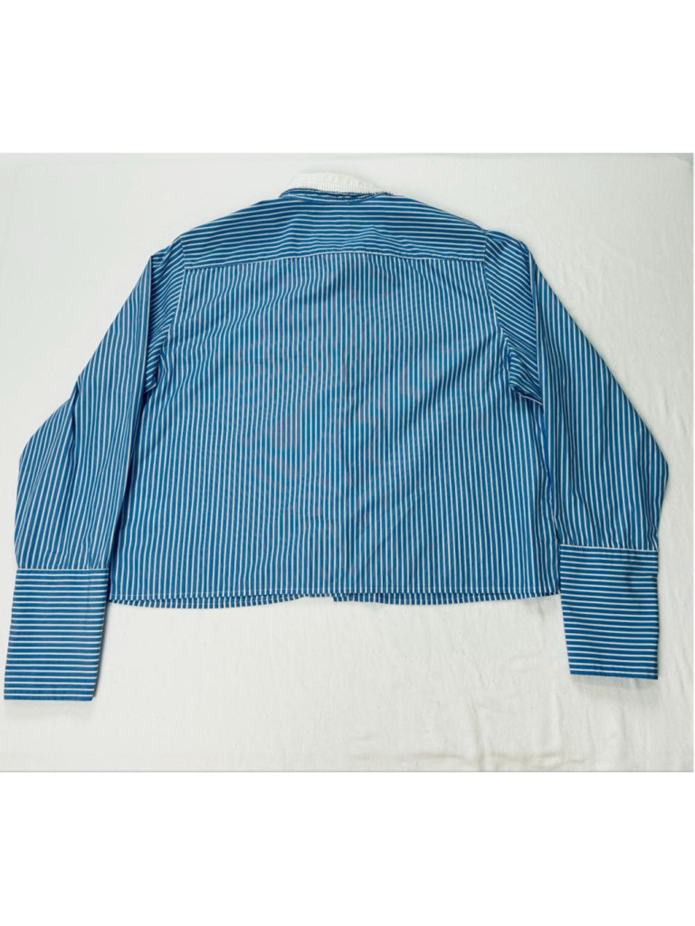 J.Crew Garçon Organic Cotton Striped Blouse Women’s 12 Blue White Ruffle Collar - Picture 4 of 8